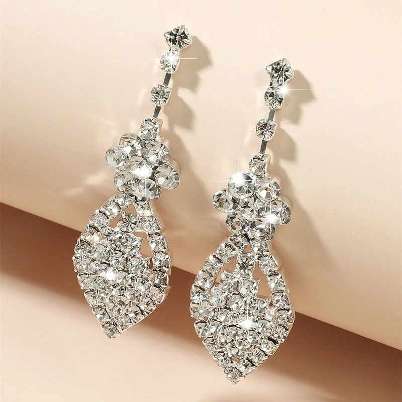 Chandelier Hanging Pearls Long Tassel Rhinestone Earrings JS-040