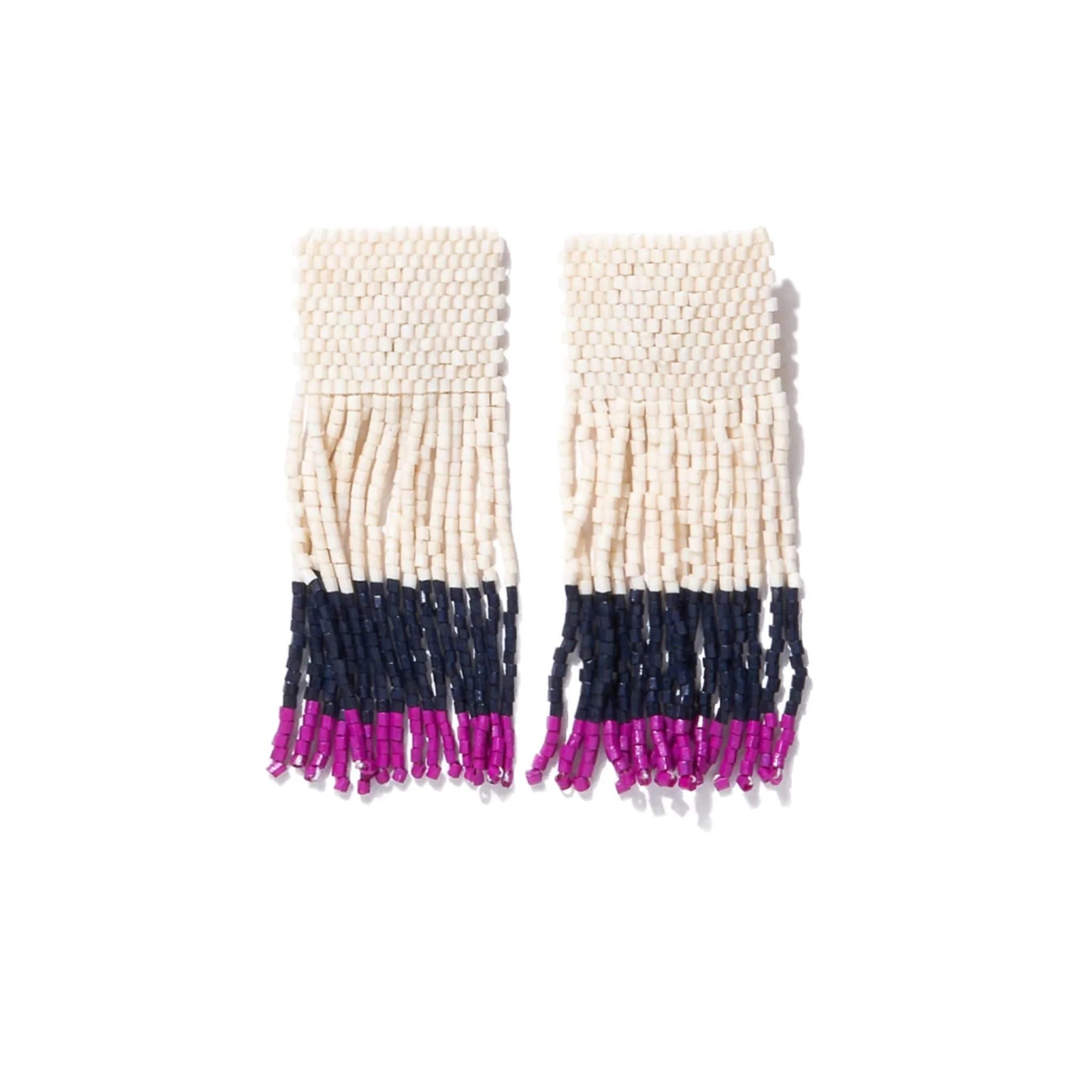 Ava Color Block Beaded Fringe Earrings