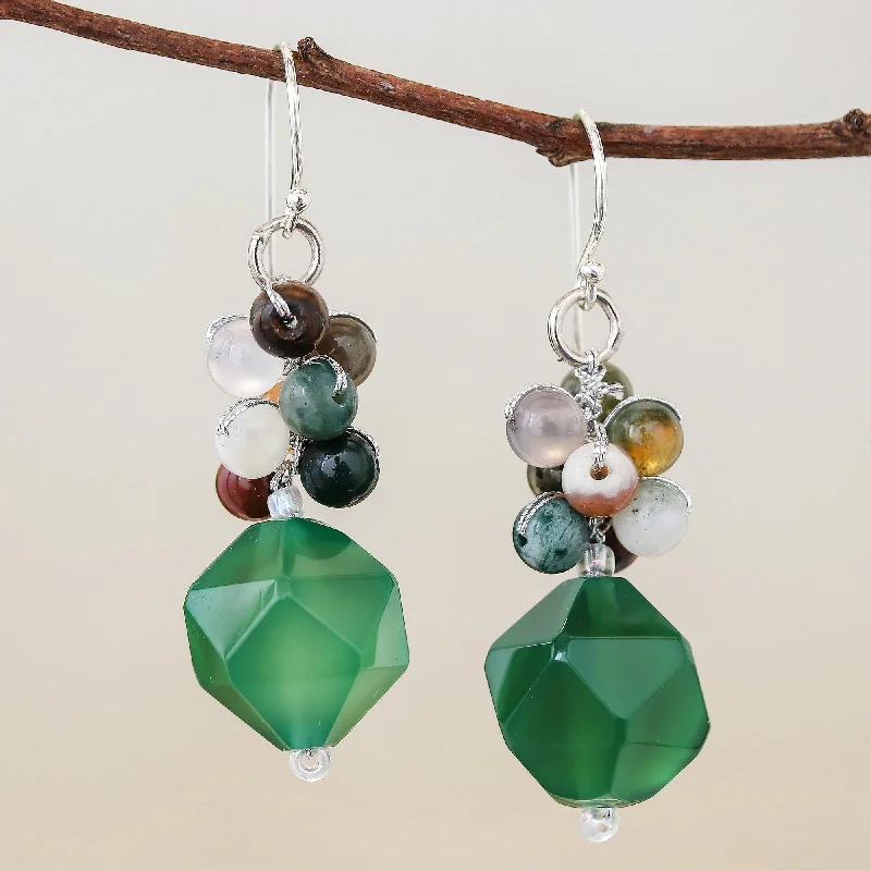 Beautiful Glam in Green Multi-Gemstone Beaded Cluster Earrings in Green