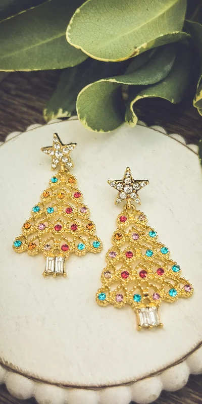 Beautiful Gold and Crystal Christmas Tree Earrings