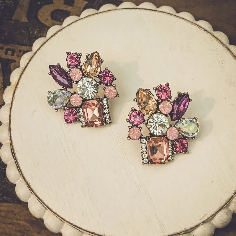 Beautiful Pink Crystal Statement Earrings