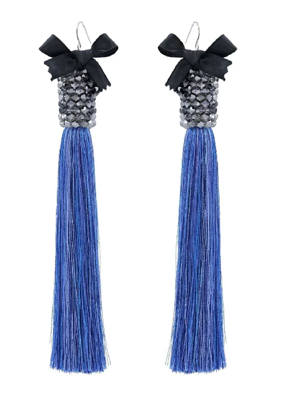 Blue Silk Tassel Earrings