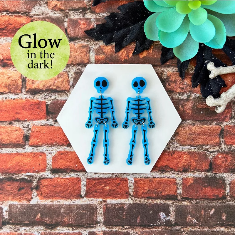 Blue Skeleton Dangle Earrings (Glow in the dark!)