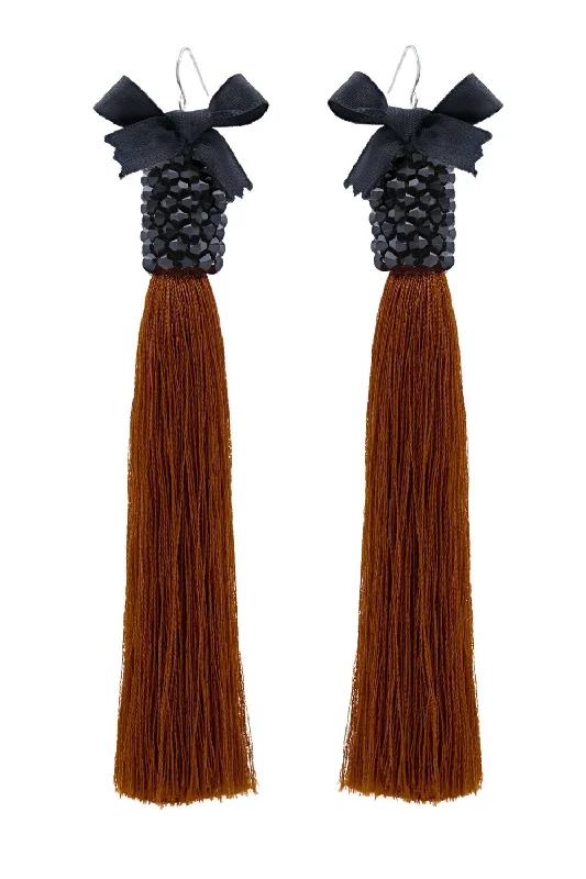 Brown Silk Tassel Earrings