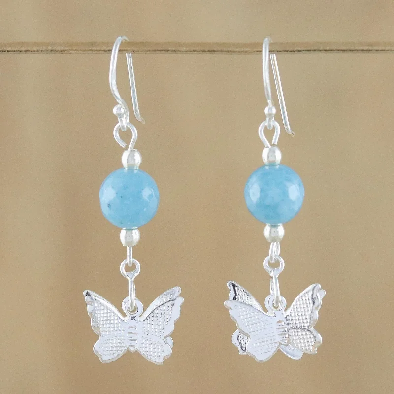 Butterfly Paradise Chalcedony and Sterling Silver Butterfly Dangle Earrings