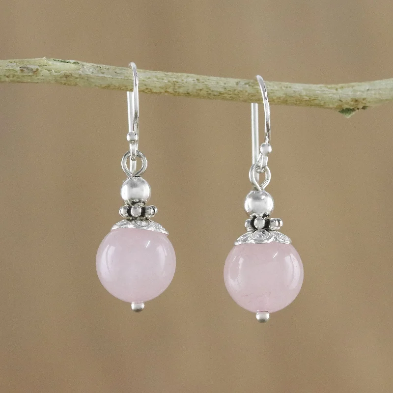 Candy Cloud Handcrafted Rose Quartz and Sterling Silver Dangle Earrings