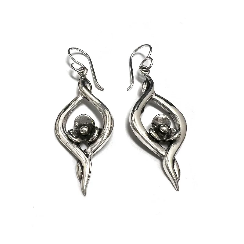 Sterling Silver Flower + Oval Earrings