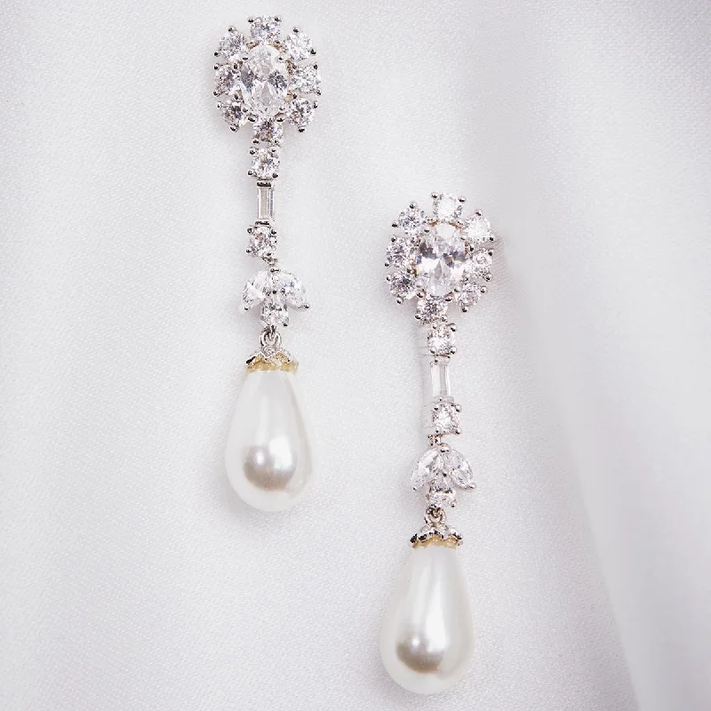 Crystal and Teardrop Pearl drop Earring