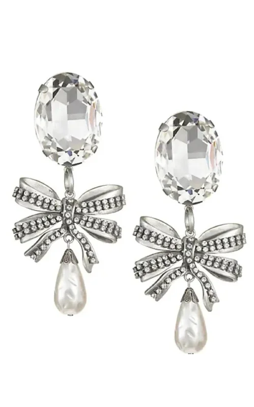 Crystal Bow Pearl Drop Earring