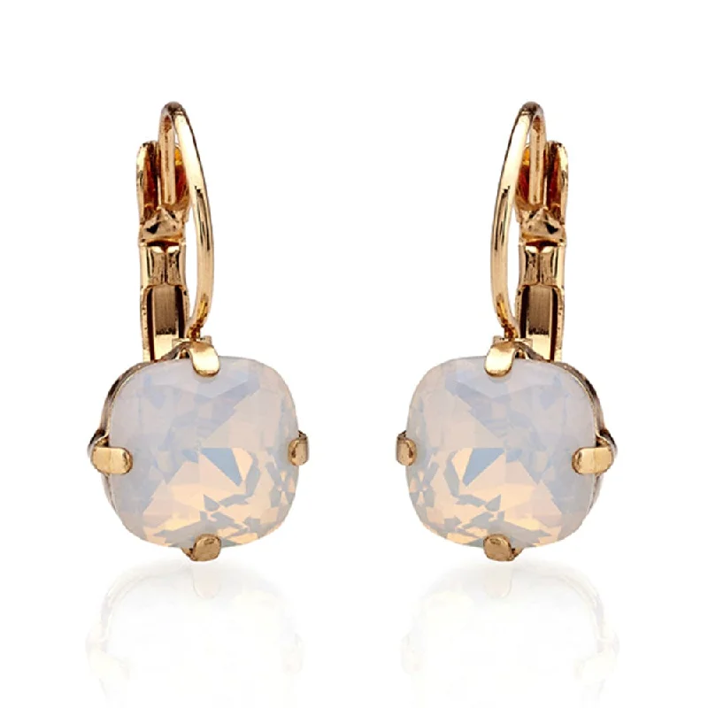 Cushion Cut White Opal Crystal Earrings