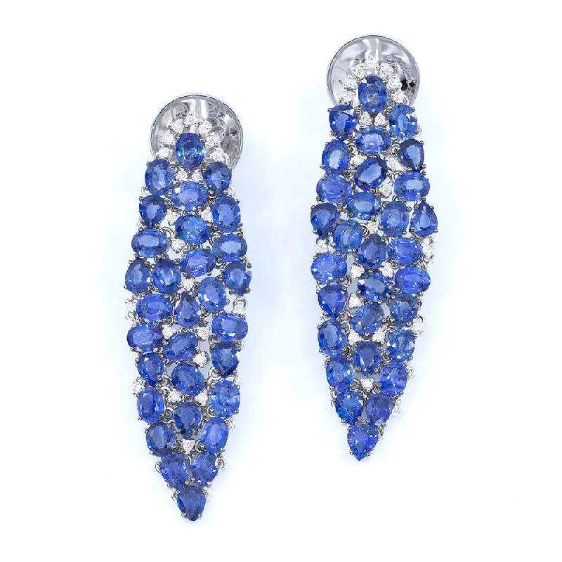 Elongated Marquise Shaped Sapphire & Diamond Cluster Earring