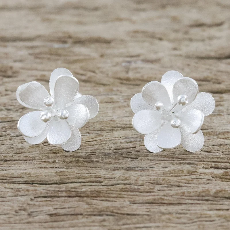 Fantastic Blossoms Flower-Shaped Sterling Silver Button Earrings from Thailand