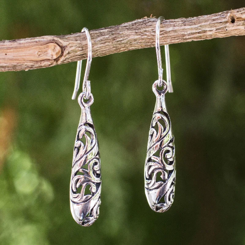 Filigree Dew Thai Filigree Dangle Earrings in Polished Sterling Silver