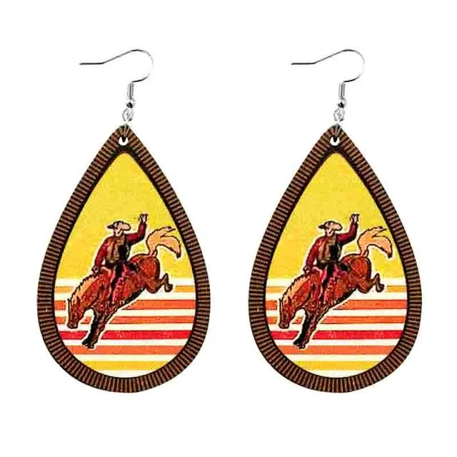 Fun Retro Wood Rodeo Earrings