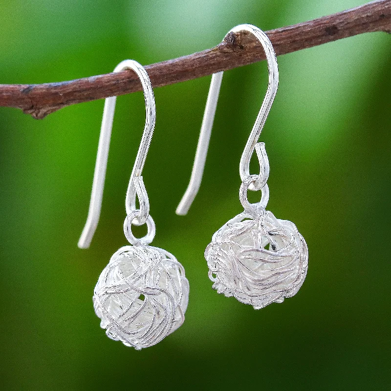 Glistening Nests Sterling Silver Wire Dangle Earrings from Thailand