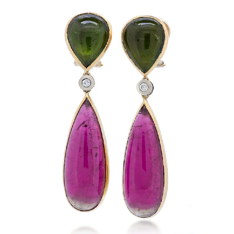 Green & Red Tourmaline Drop Earring