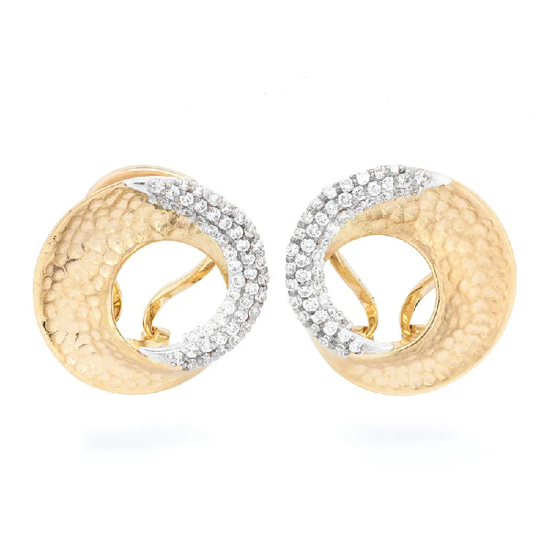 Hammered Gold Mobius Spiral Earring with Diamonds