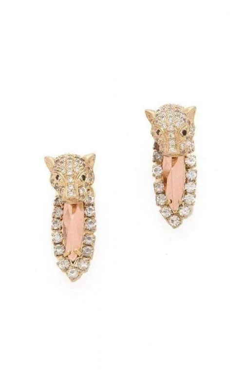 Brass Rhinestone Cheetah Head Earrings