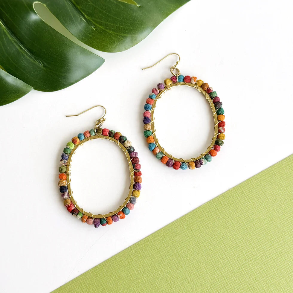 Kantha Milieu Oval Loop Earrings