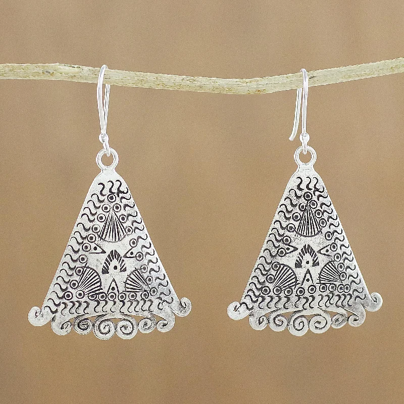 Karen Wanderer Triangular Karen Silver Dangle Earrings from Thailand