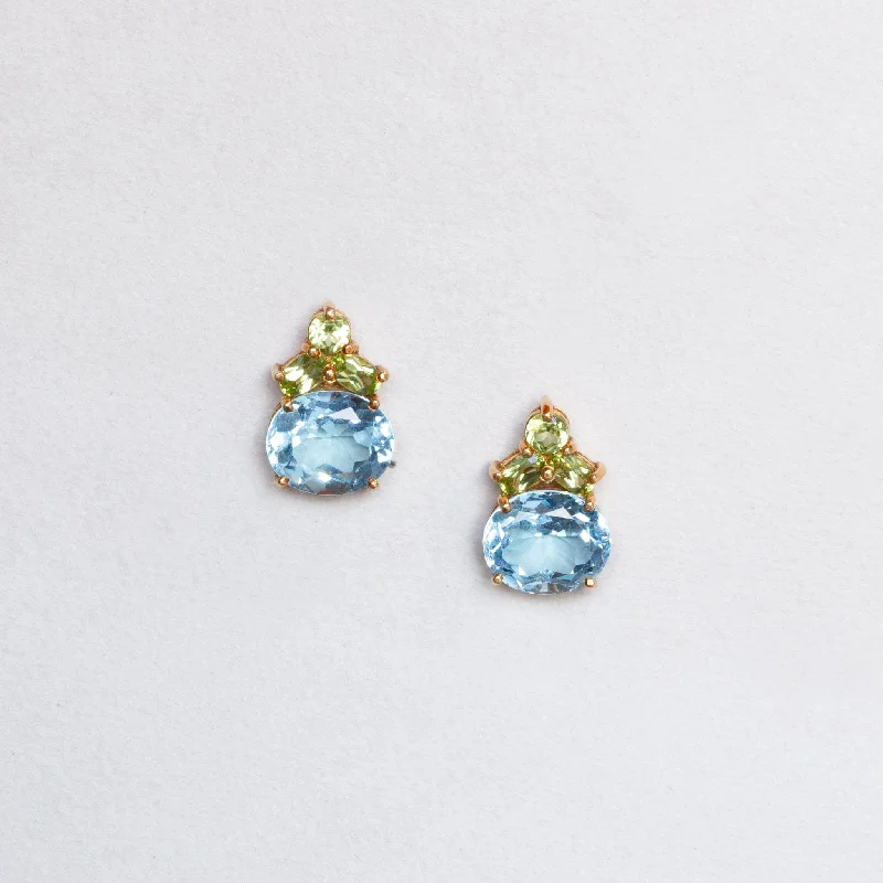 Vintage "Kiki Classics" Oval Blue Topaz and Peridot Petal Earrings