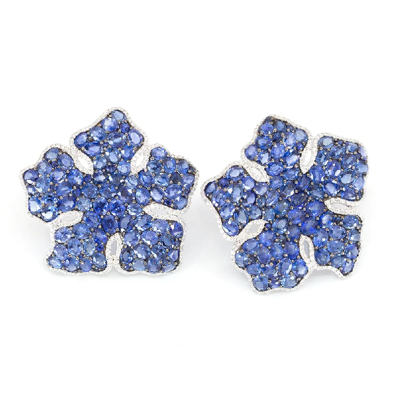 Large Five Petal Sapphire & Diamond Earring