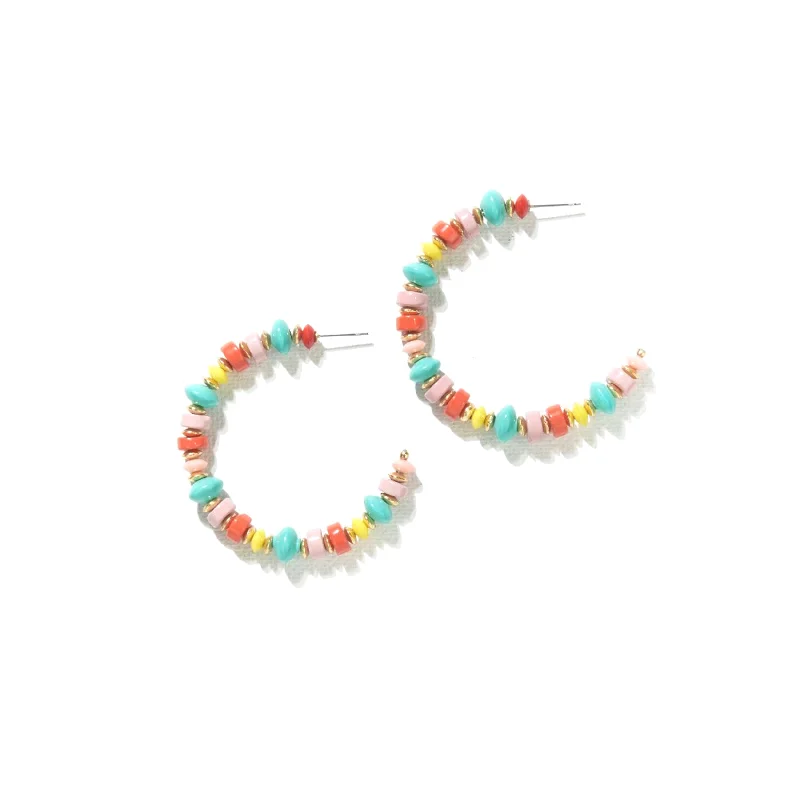 Mix Disk Bead Hoop Earrings