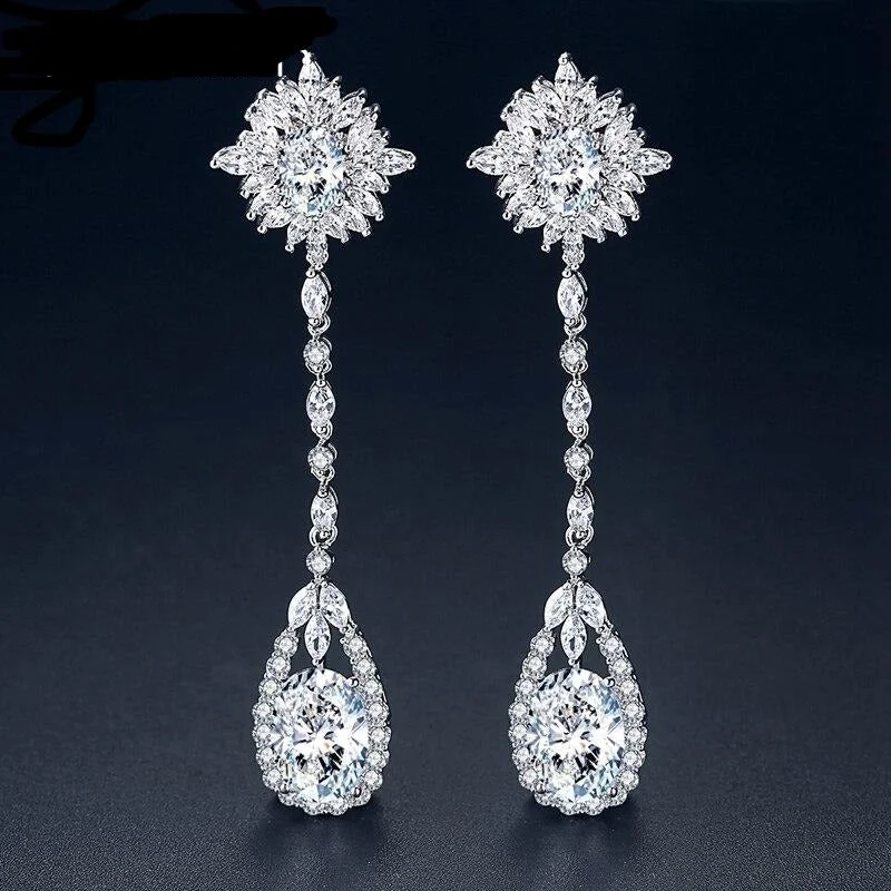 MEC-008 Flower Bridal Earrings Long Chain Earrings Wedding Accessories