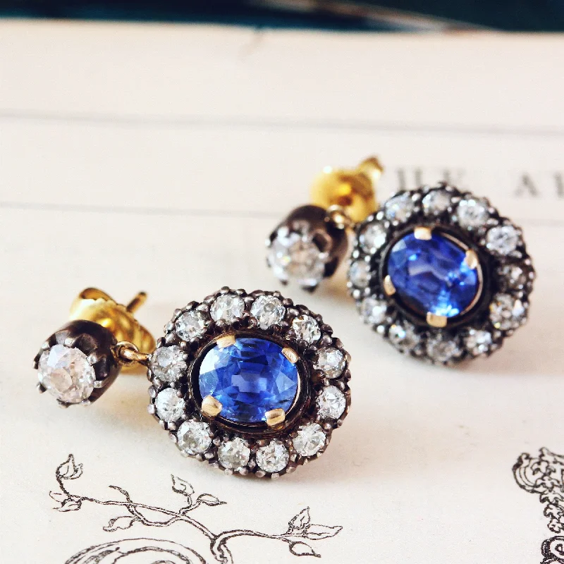 WOWEE!! Most Fabulous Victorian Sapphire & Diamond Earrings