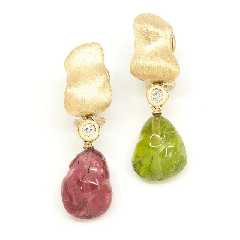 Nugget Earring with Green & Red Tourmaline