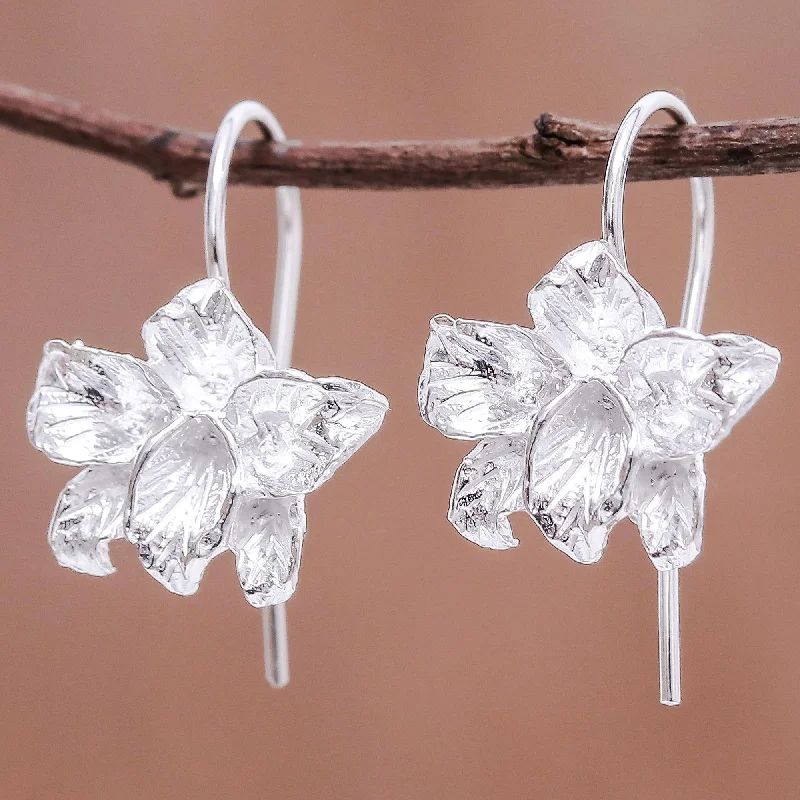 Orchid Blossom Thai Artisan Handmade Orchid Earrings in Sterling Silver