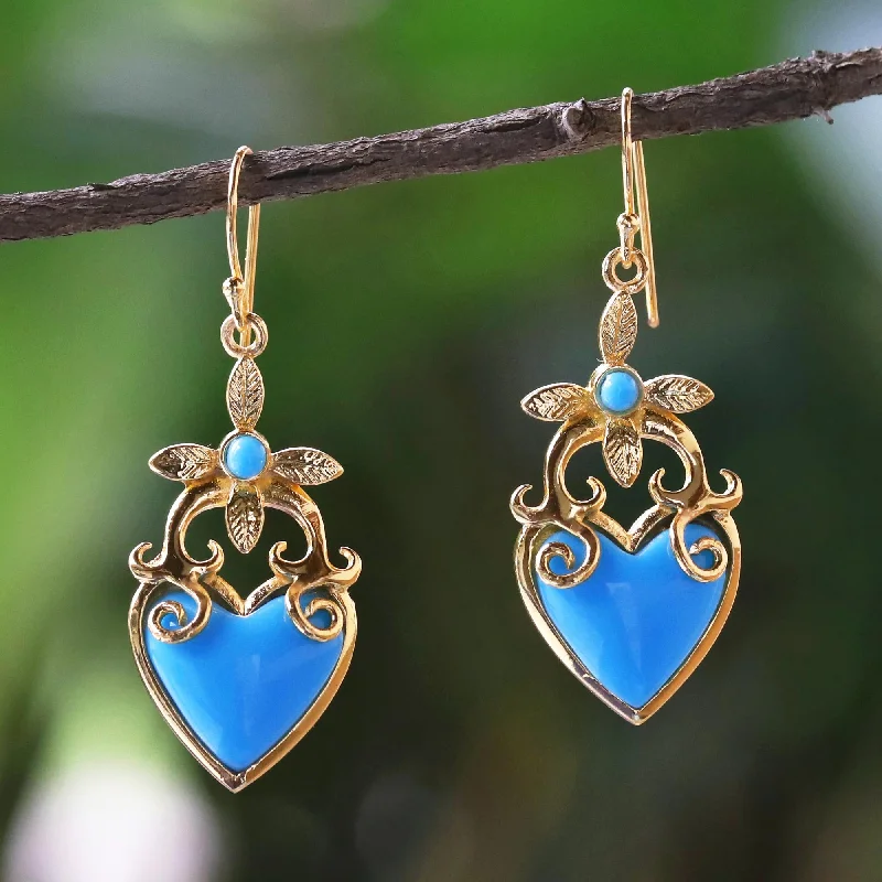 Ornate Heart Gold Plated Brass and Resin Heart Earrings from Thailand