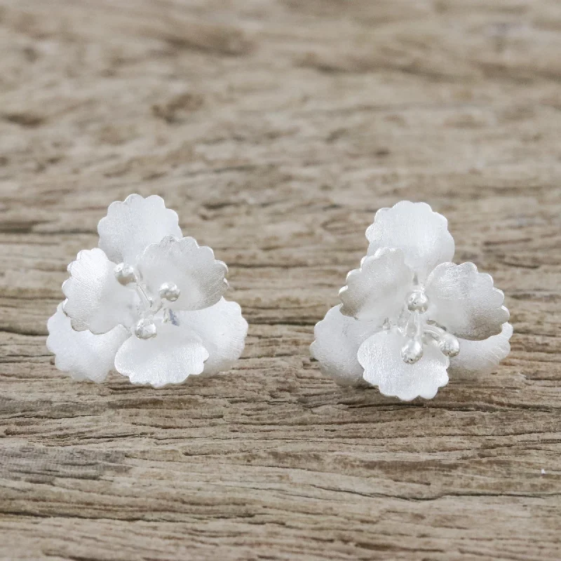 Petite Blossoms Floral Sterling Silver Button Earrings from Thailand