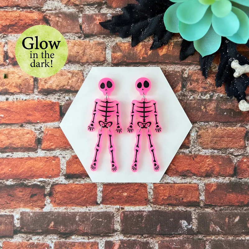 Pink Skeleton Dangle Earrings (Glow in the dark!)