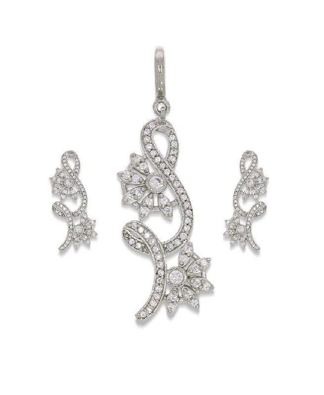 Pretty Stone Studded Silver Pendant Set