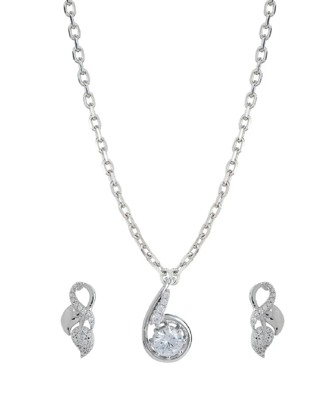 Pretty Stone Studded Silver Pendant Set