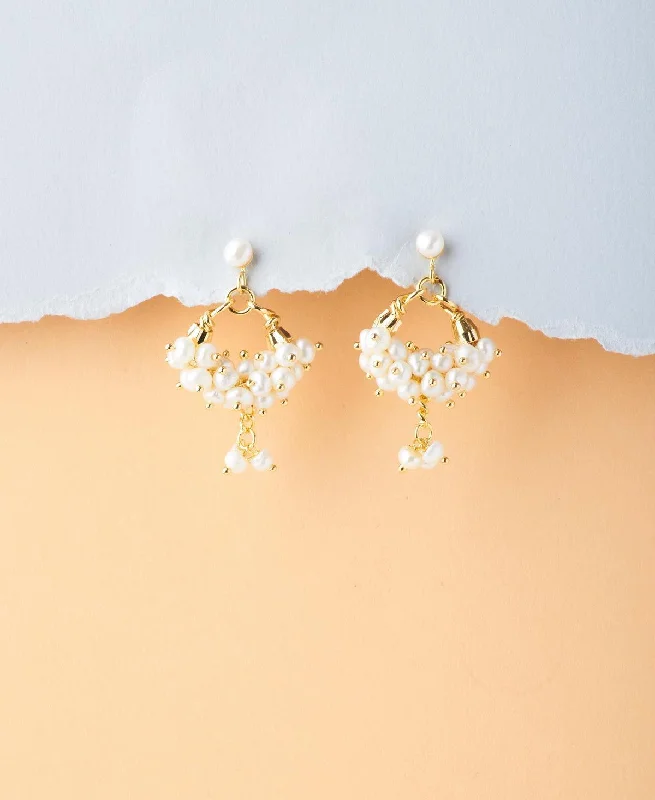 Pretty White Pearl Banjara Hanging Earrings