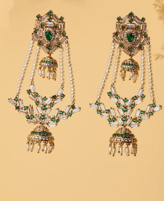 Rangabati Green Stones And Pearl Jhumkas