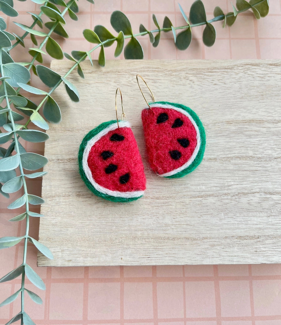 Watermelon Felted Earrings