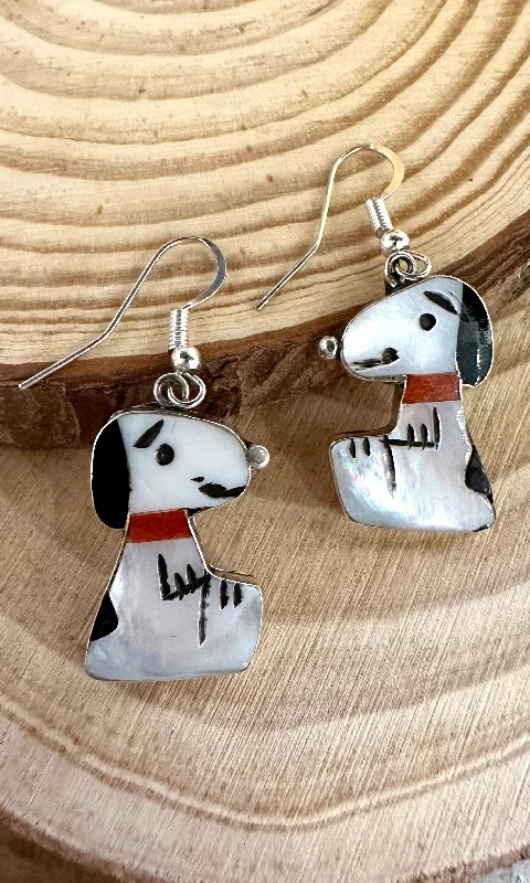 SNOOPY Shenel Comosona Zuni Toons Multi- Stone Inlay Dangle Earrings