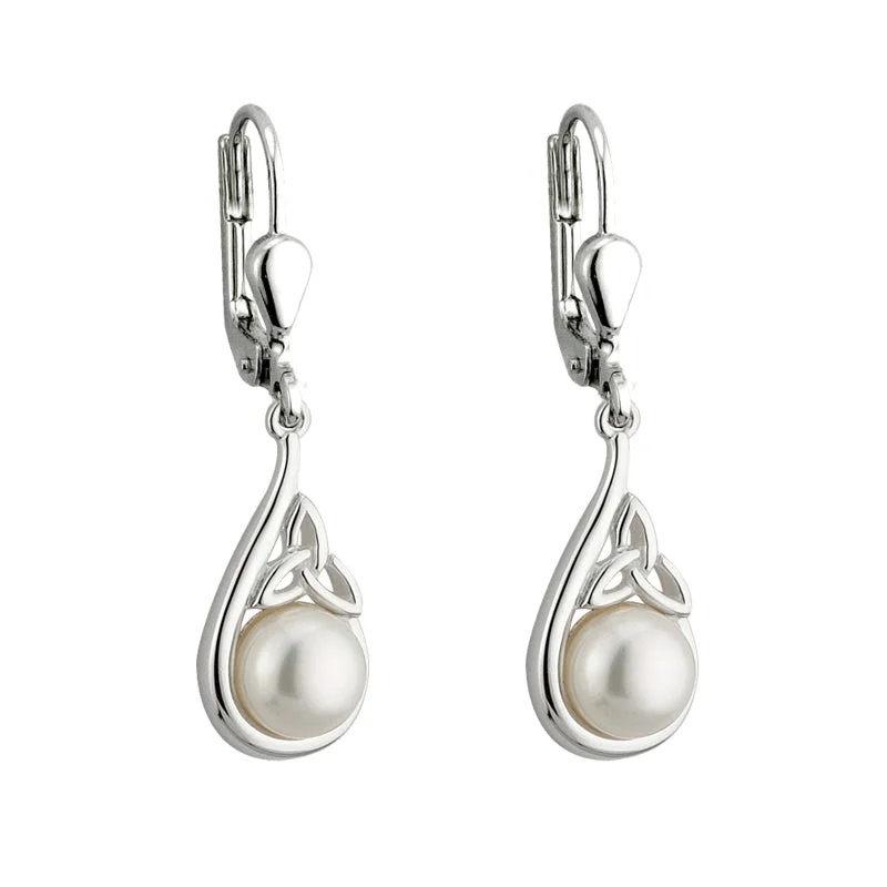 Silver Trinity Pearl Earrings