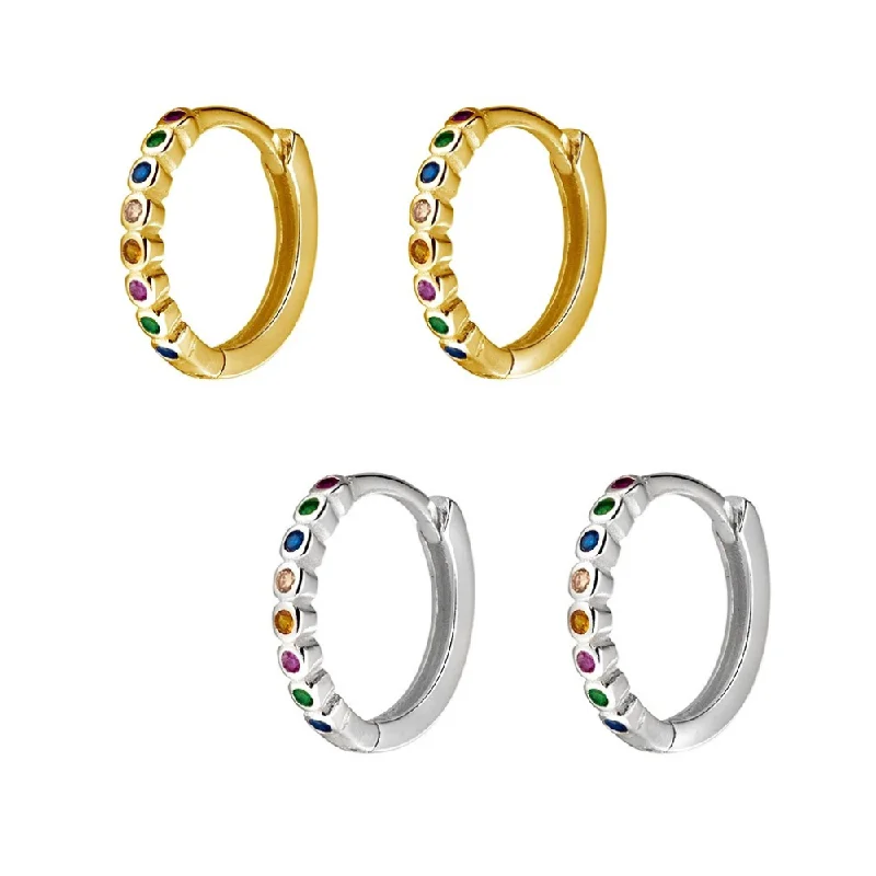 Sterling Silver Earrings - CZ Rainbow Huggie