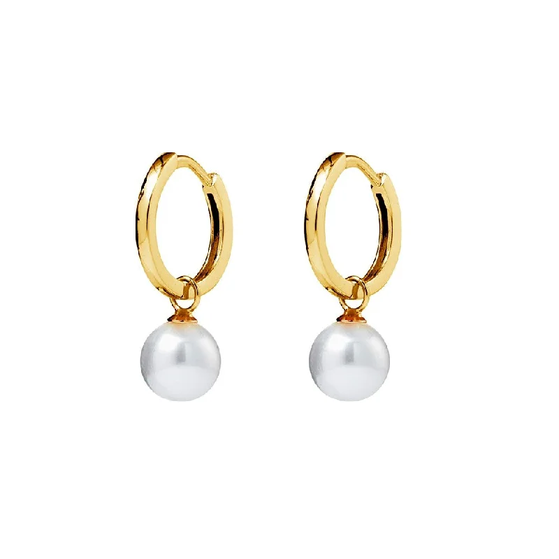 Sterling Silver Earrings - Drop Pearl Hoop