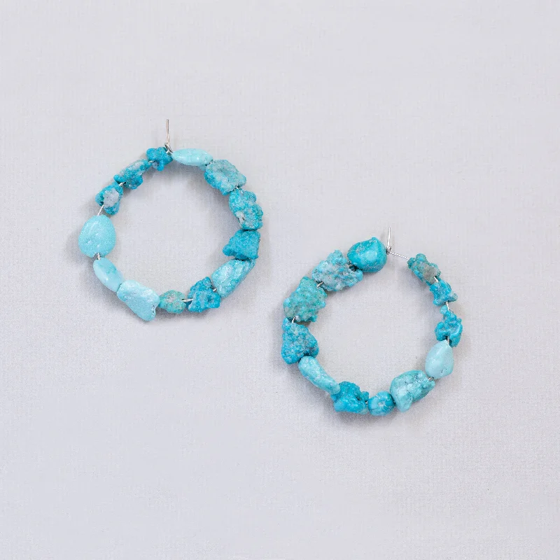 Turquoise and Silver Hoop Earrings