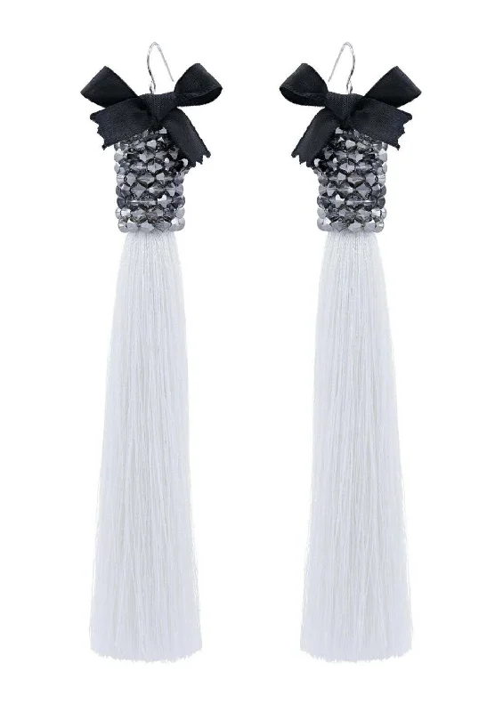 White Silk Tassel Earrings