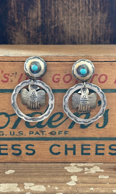 YAZZIE THUNDERBIRD Sterling Silver and Turquoise Statement Earrings