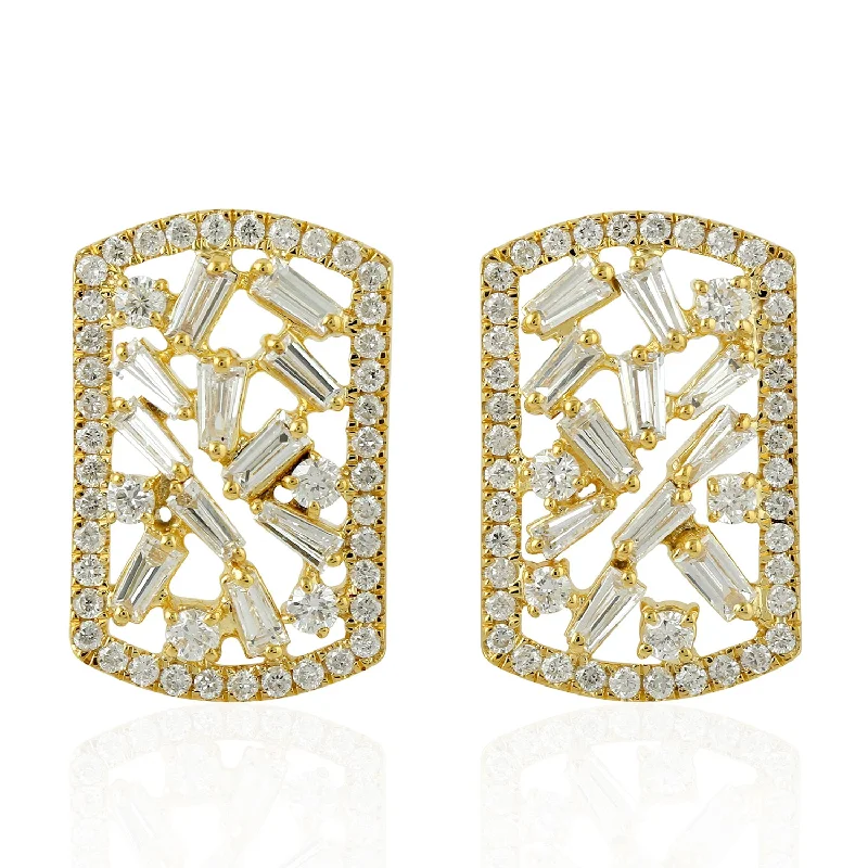 Diamond Stud Earrings 18k Yellow Gold Handmade Jewelry