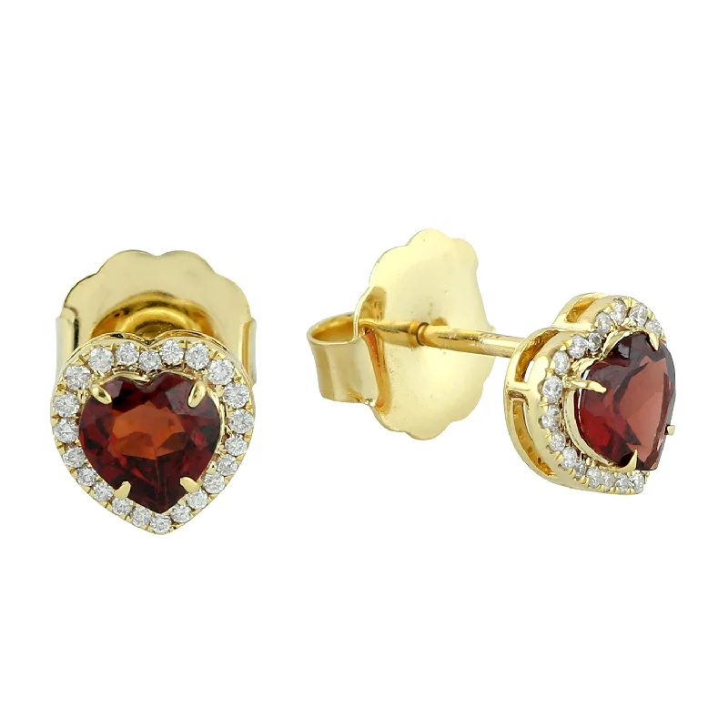 Natural Rhodolite Garnet Stud Earrings 14k Yellow Gold Diamond Jewelry