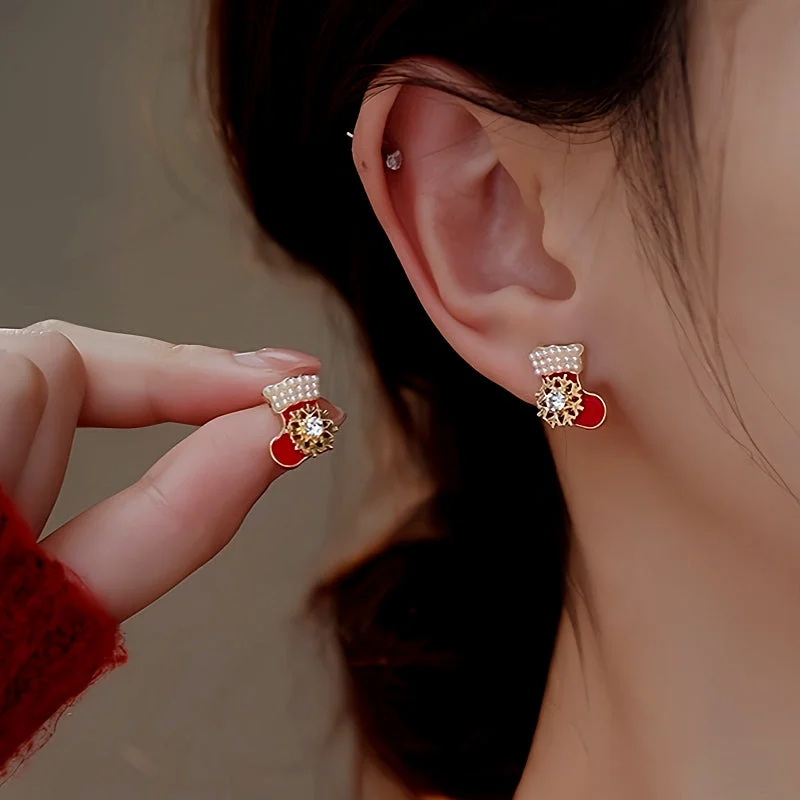 14K Gold-Plated Christmas Rotatable Christmas Stock Stud Earrings