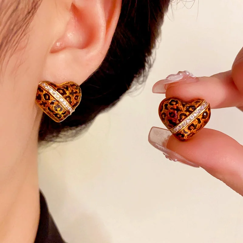 14K Gold-Plated Elegant Leopard Heart Stud Earrings